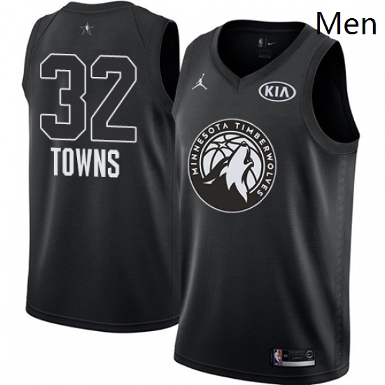 Mens Nike Jordan Minnesota Timberwolves 32 Karl Anthony Towns Swingman Black 2018 All Star Game NBA 