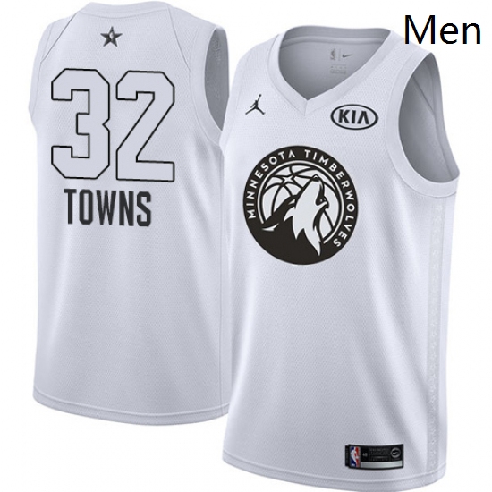 Mens Nike Jordan Minnesota Timberwolves 32 Karl Anthony Towns Swingman White 2018 All Star Game NBA 