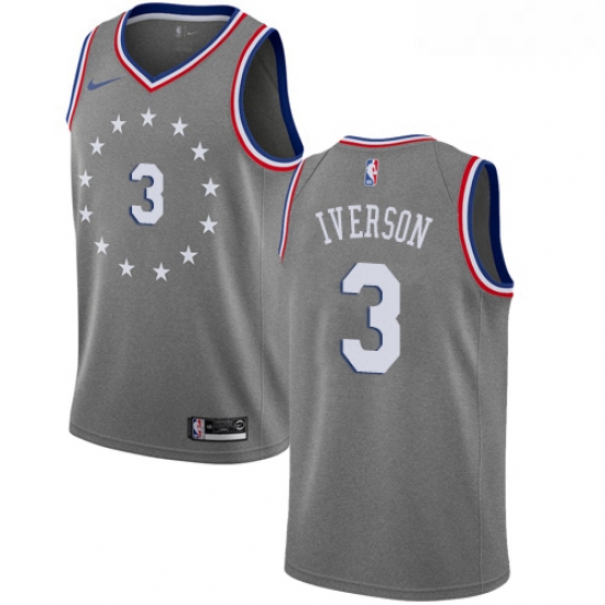 Mens Nike Philadelphia 76ers 3 Allen Iverson Swingman Gray NBA Jersey City Edition