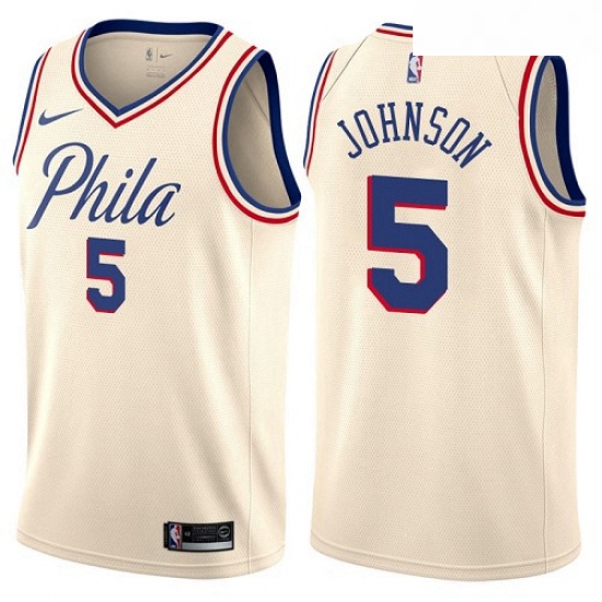 Mens Nike Philadelphia 76ers 5 Amir Johnson Authentic Cream NBA Jersey City Edition