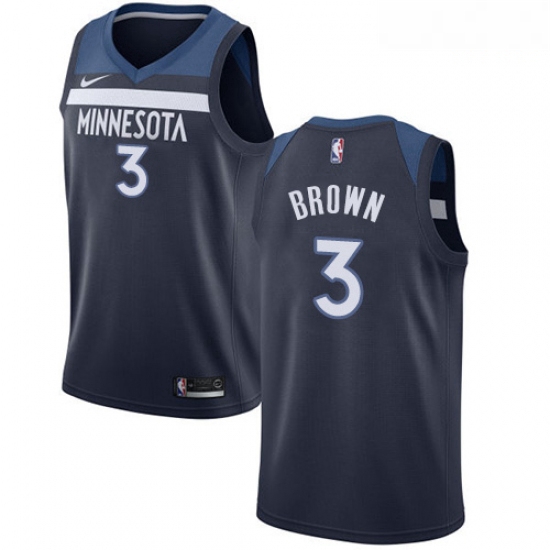 Mens Nike Minnesota Timberwolves 3 Anthony Brown Swingman Navy Blue Road NBA Jersey Icon Edition