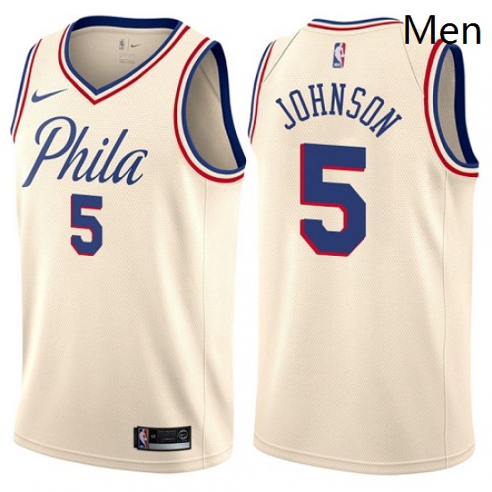 Mens Nike Philadelphia 76ers 5 Amir Johnson Swingman Cream NBA Jersey City Edition