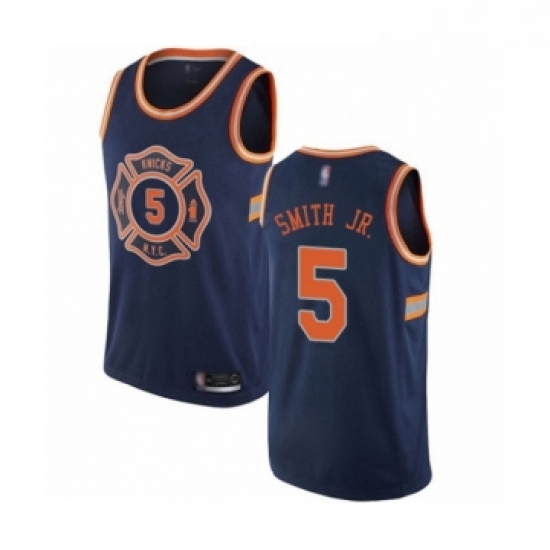 Mens New York Knicks 5 Dennis Smith Jr Authentic Navy Blue Basketball Jersey City Edition