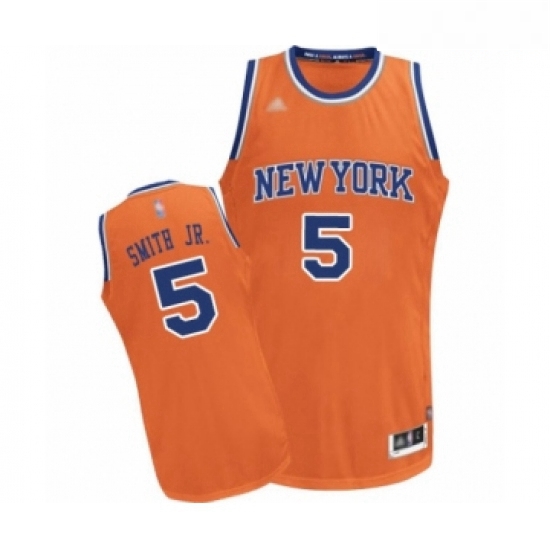 Mens New York Knicks 5 Dennis Smith Jr Authentic Orange Alternate Basketball Jersey