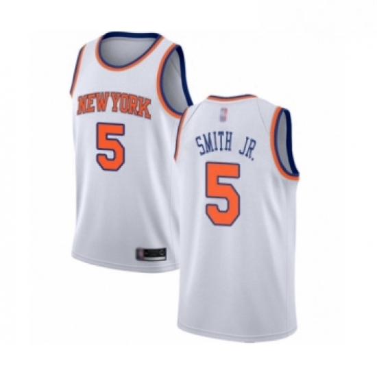 Mens New York Knicks 5 Dennis Smith Jr Authentic White Basketball Jersey Association Edition