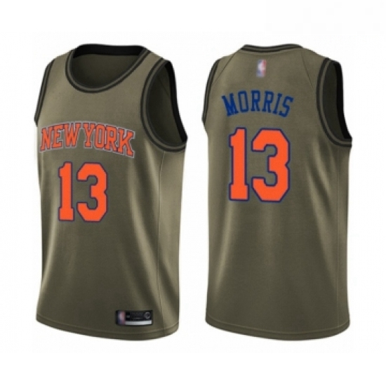 Mens New York Knicks 13 Marcus Morris Swingman Green Salute to Service Basketball Jersey