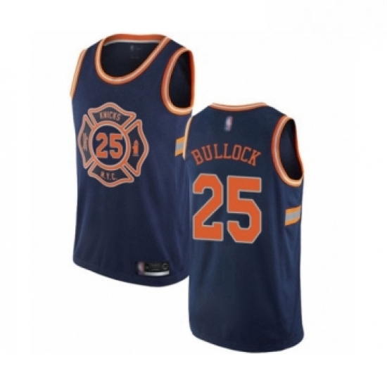 Mens New York Knicks 25 Reggie Bullock Authentic Navy Blue Basketball Jersey City Edition