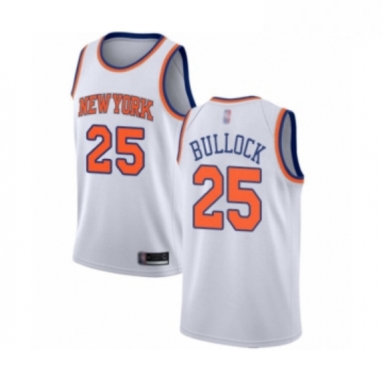 Mens New York Knicks 25 Reggie Bullock Authentic White Basketball Jersey Association Edition