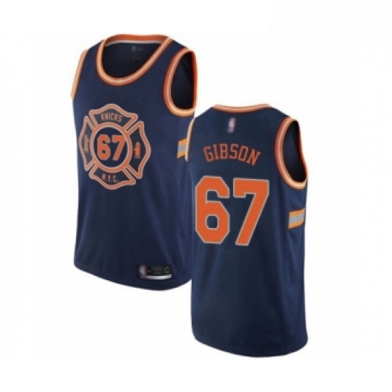 Mens New York Knicks 67 Taj Gibson Authentic Navy Blue Basketball Jersey City Edition