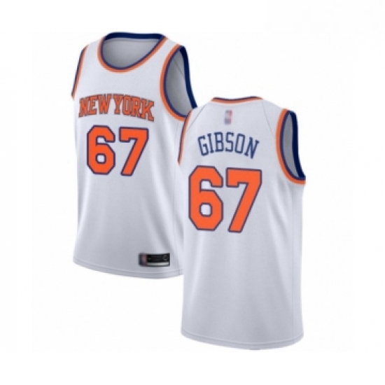 Mens New York Knicks 67 Taj Gibson Authentic White Basketball Jersey Association Edition