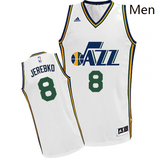 Mens Adidas Utah Jazz 8 Jonas Jerebko Swingman White Home NBA Jersey