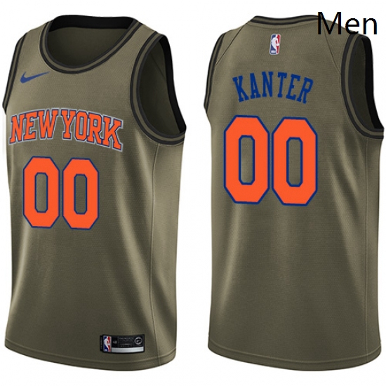 Mens Nike New York Knicks 00 Enes Kanter Swingman Green Salute to Service NBA Jersey