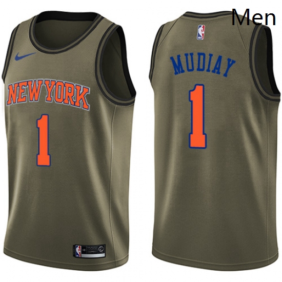 Mens Nike New York Knicks 1 Emmanuel Mudiay Swingman Green Salute to Service NBA Jersey