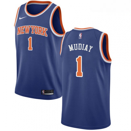 Mens Nike New York Knicks 1 Emmanuel Mudiay Swingman Royal Blue NBA Jersey Icon Edition