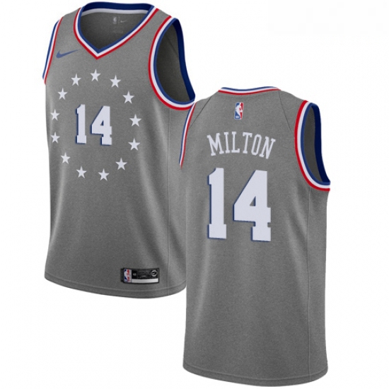 Mens Nike Philadelphia 76ers 14 Shake Milton Swingman Gray NBA Jersey City Edition