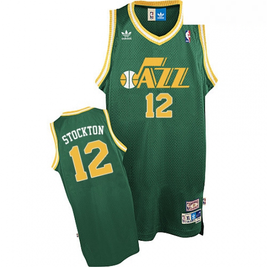 Mens Adidas Utah Jazz 12 John Stockton Swingman Green Throwback NBA Jersey