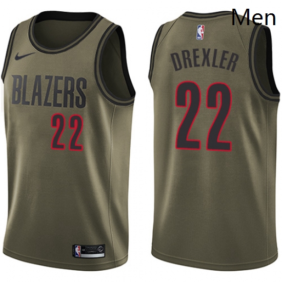 Mens Nike Portland Trail Blazers 22 Clyde Drexler Swingman Green Salute to Service NBA Jersey