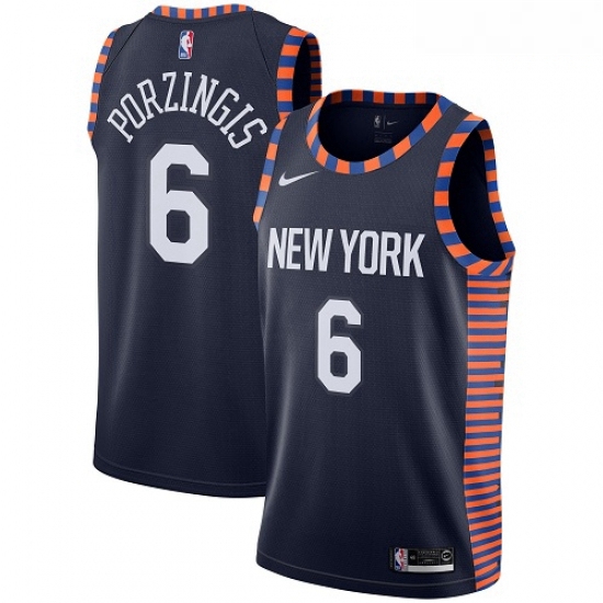 Mens Nike New York Knicks 6 Kristaps Porzingis Swingman Navy Blue NBA Jersey 2018 19 City Edition