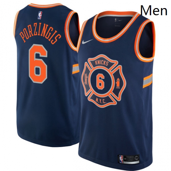 Mens Nike New York Knicks 6 Kristaps Porzingis Swingman Navy Blue NBA Jersey City Edition