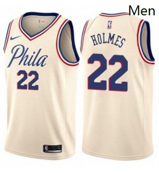 Mens Nike Philadelphia 76ers 22 Richaun Holmes Authentic Cream NBA Jersey City Edition