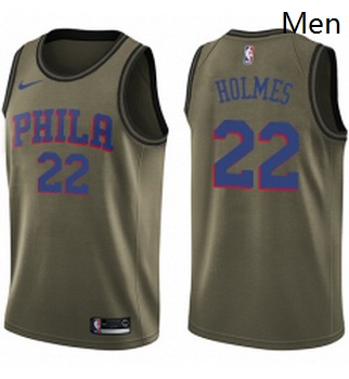 Mens Nike Philadelphia 76ers 22 Richaun Holmes Swingman Green Salute to Service NBA Jersey