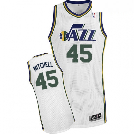 Mens Adidas Utah Jazz 45 Donovan Mitchell Authentic White Home NBA Jersey