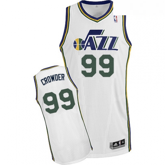 Mens Adidas Utah Jazz 99 Jae Crowder Authentic White Home NBA Jersey