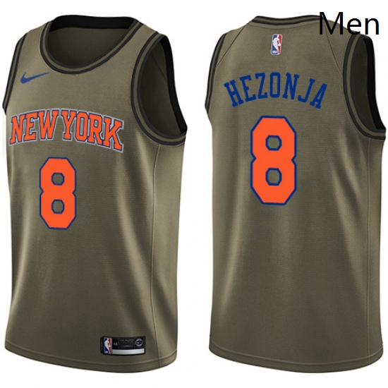 Mens Nike New York Knicks 8 Mario Hezonja Swingman Green Salute to Service NBA Jersey