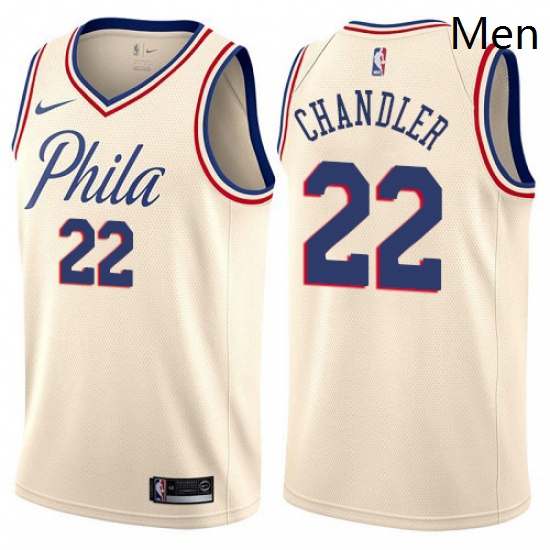 Mens Nike Philadelphia 76ers 22 Wilson Chandler Swingman Cream NBA Jersey City Edition