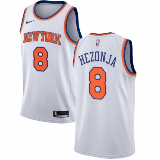 Mens Nike New York Knicks 8 Mario Hezonja Swingman White NBA Jersey Association Edition