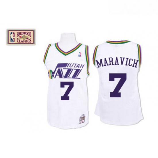 Mens Mitchell and Ness Utah Jazz 7 Pete Maravich Swingman White Throwback NBA Jersey