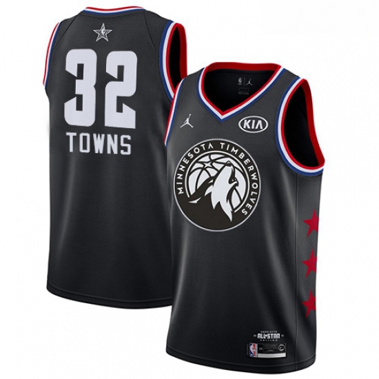 Mens Nike Minnesota Timberwolves 32 Karl Anthony Towns Black NBA Jordan Swingman 2019 All Star Game 