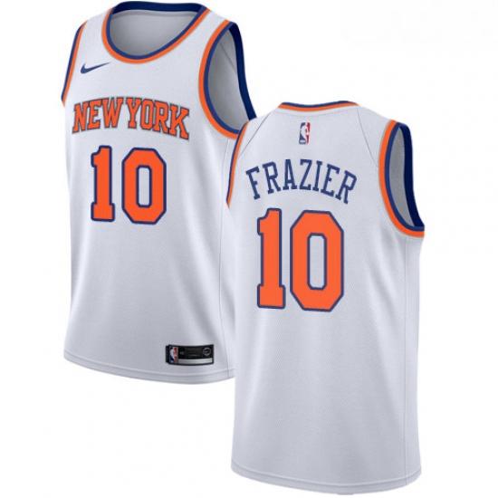 Mens Nike New York Knicks 10 Walt Frazier Authentic White NBA Je