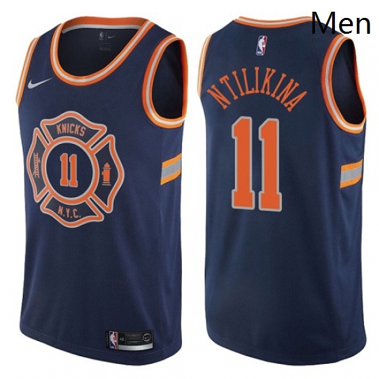 Mens Nike New York Knicks 11 Frank Ntilikina Authentic Navy Blue NBA Jersey City Edition