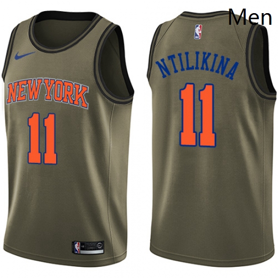 Mens Nike New York Knicks 11 Frank Ntilikina Swingman Green Salute to Service NBA Jersey