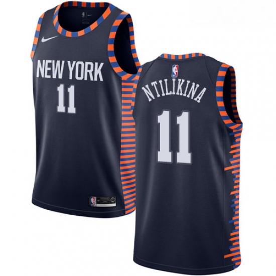 Mens Nike New York Knicks 11 Frank Ntilikina Swingman Navy Blue NBA Jersey 2018 19 City Edition