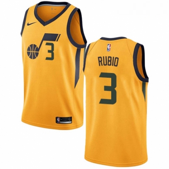 Mens Nike Utah Jazz 3 Ricky Rubio Authentic Gold NBA Jersey Stat