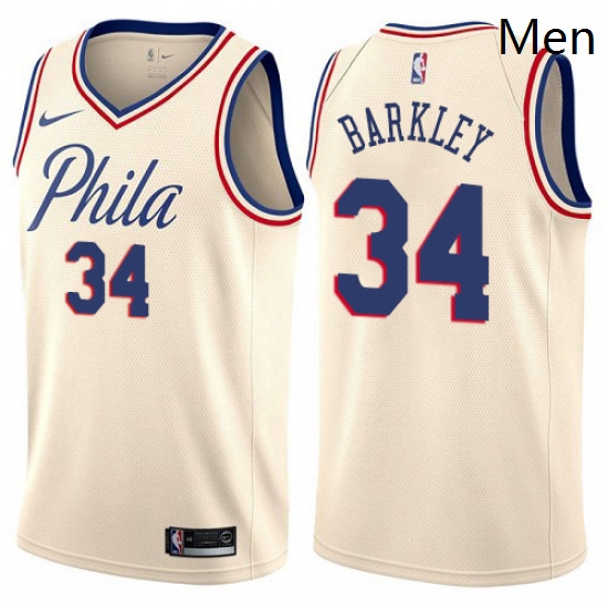 Mens Nike Philadelphia 76ers 34 Charles Barkley Authentic Cream 