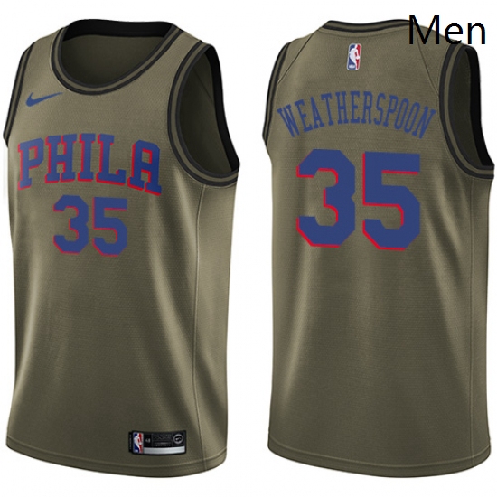 Mens Nike Philadelphia 76ers 35 Clarence Weatherspoon Swingman Green Salute to Service NBA Jersey