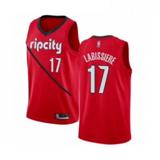 Mens Portland Trail Blazers 17 Skal Labissiere Red Swingman Jersey Earned Edition