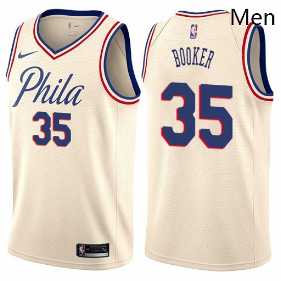 Mens Nike Philadelphia 76ers 35 Trevor Booker Swingman Cream NBA Jersey City Edition