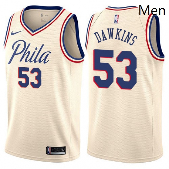 Mens Nike Philadelphia 76ers 53 Darryl Dawkins Authentic Cream NBA Jersey City Edition