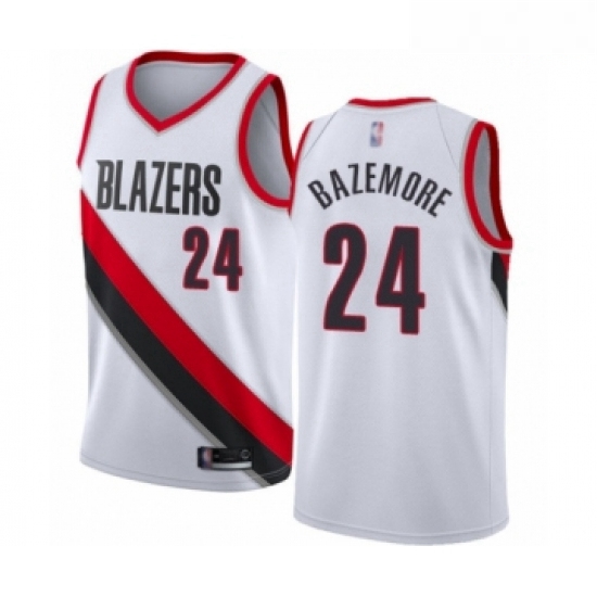 Mens Portland Trail Blazers 24 Kent Bazemore Authentic White Basketball Jersey Association Edition