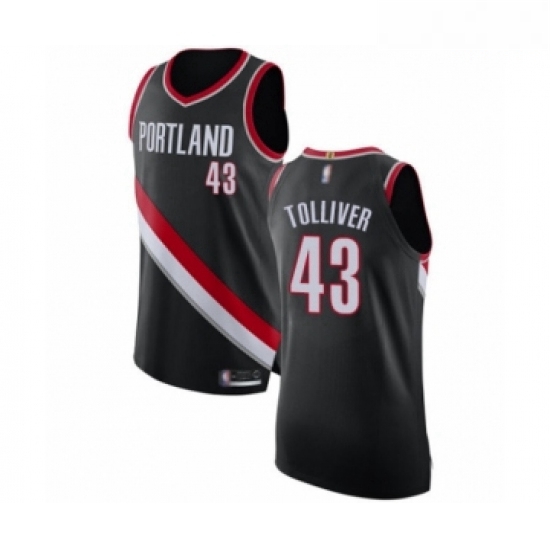 Mens Portland Trail Blazers 43 Anthony Tolliver Authentic Black Basketball Jersey Icon Edition