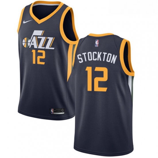 Mens Nike Utah Jazz 12 John Stockton Swingman Navy Blue Road NBA Jersey Icon Edition