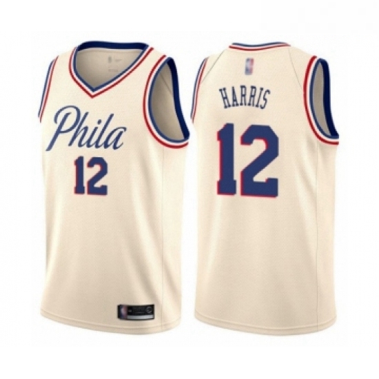 Mens Philadelphia 76ers 12 Tobias Harris Authentic Cream Basketball Jersey City Edition