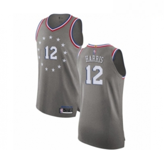 Mens Philadelphia 76ers 12 Tobias Harris Authentic Gray Basketball Jersey City Edition