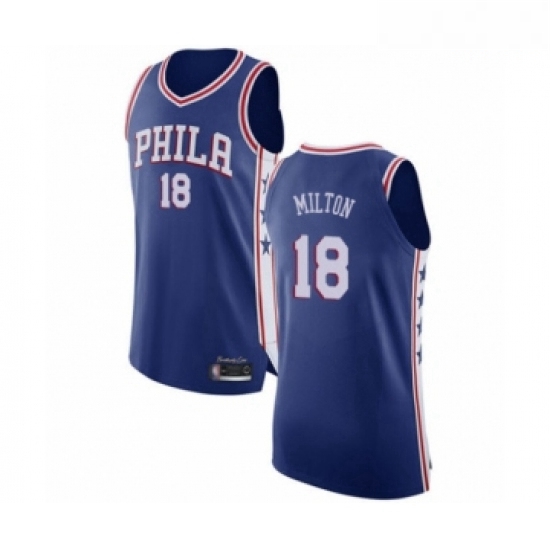 Mens Philadelphia 76ers 18 Shake Milton Authentic Blue Basketball Jersey Icon Edition