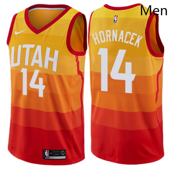 Mens Nike Utah Jazz 14 Jeff Hornacek Authentic Orange NBA Jersey City Edition