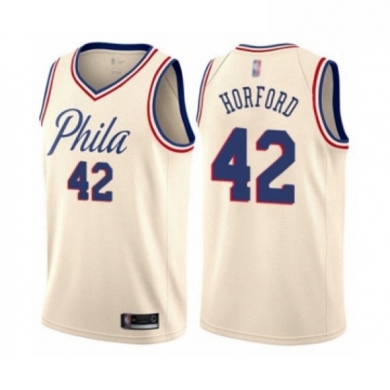 Mens Philadelphia 76ers 42 Al Horford Authentic Cream Basketball Jersey City Edition